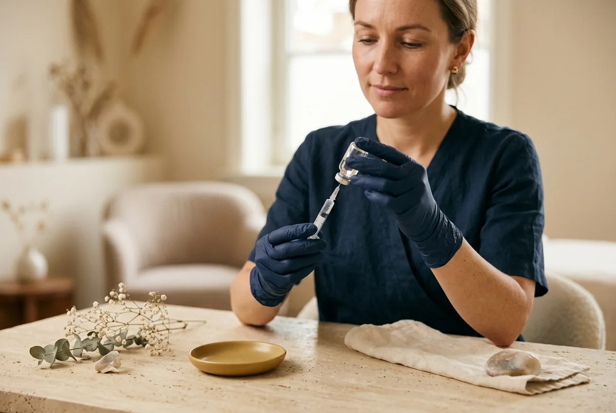 Voorbereiding van een gezichtsbehandeling met injectables in een kliniek