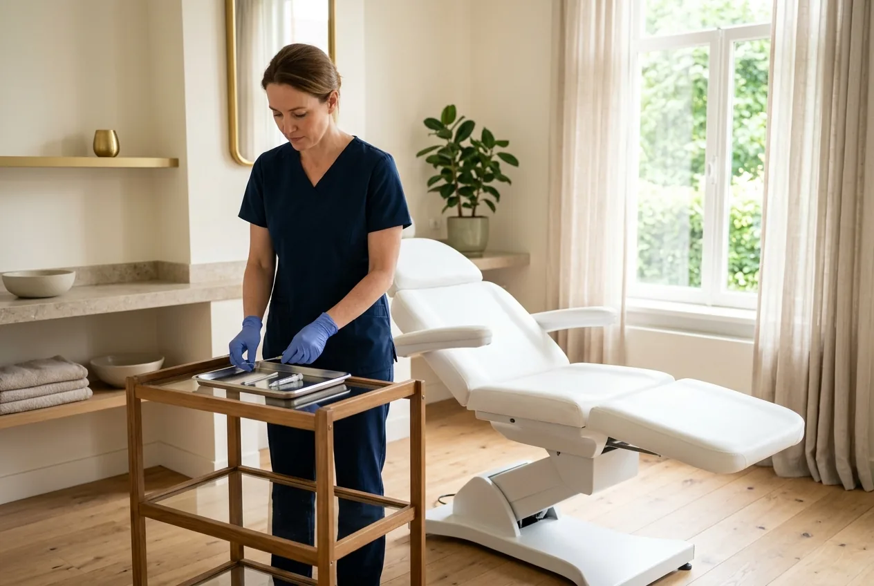 Materiaal wordt klaargelegd voor een fillerbehandeling