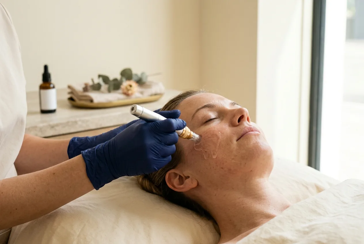 Microneedling behandeling in een kliniek, hygiënische omgeving