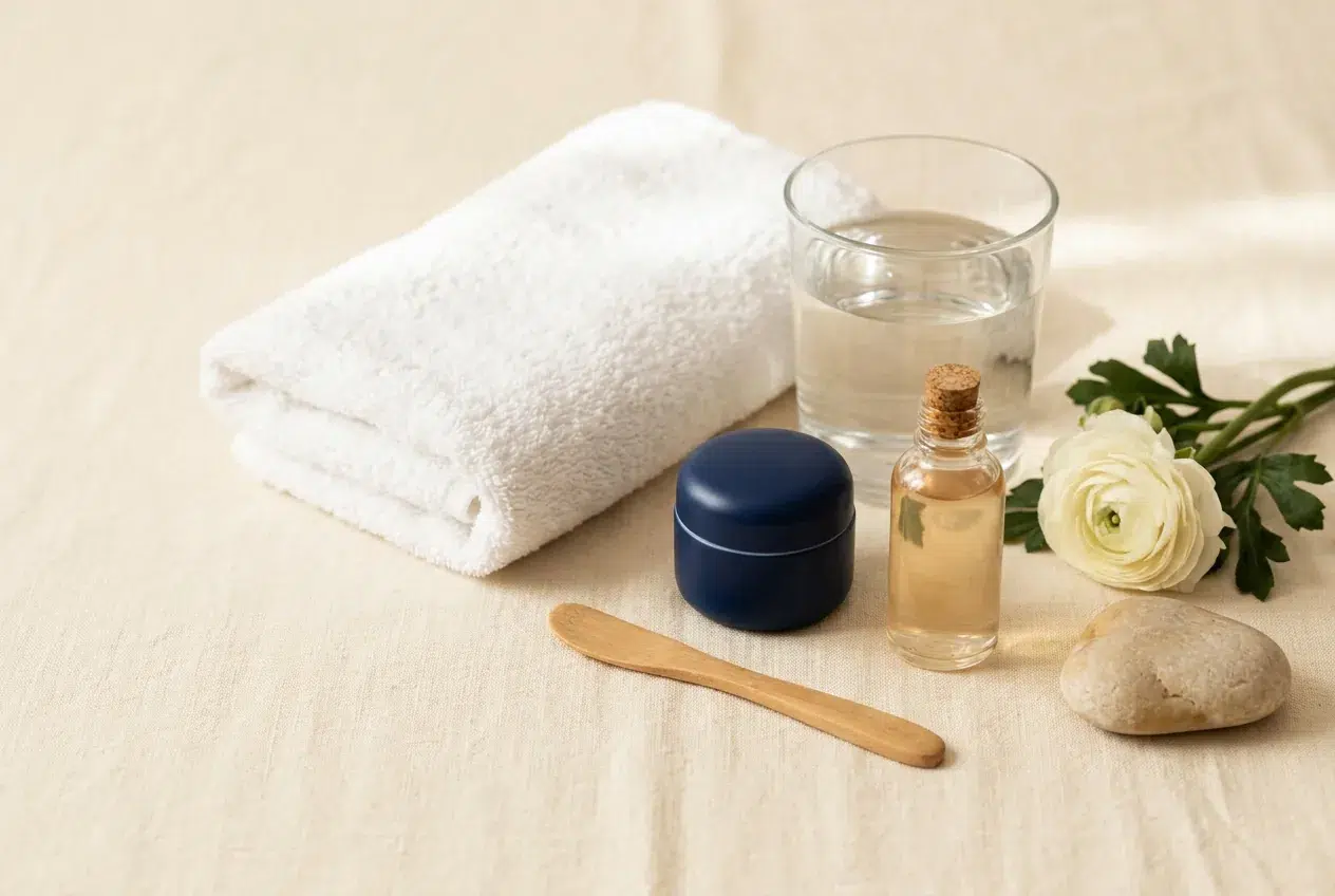 Milde huidverzorging met water en een schone handdoek