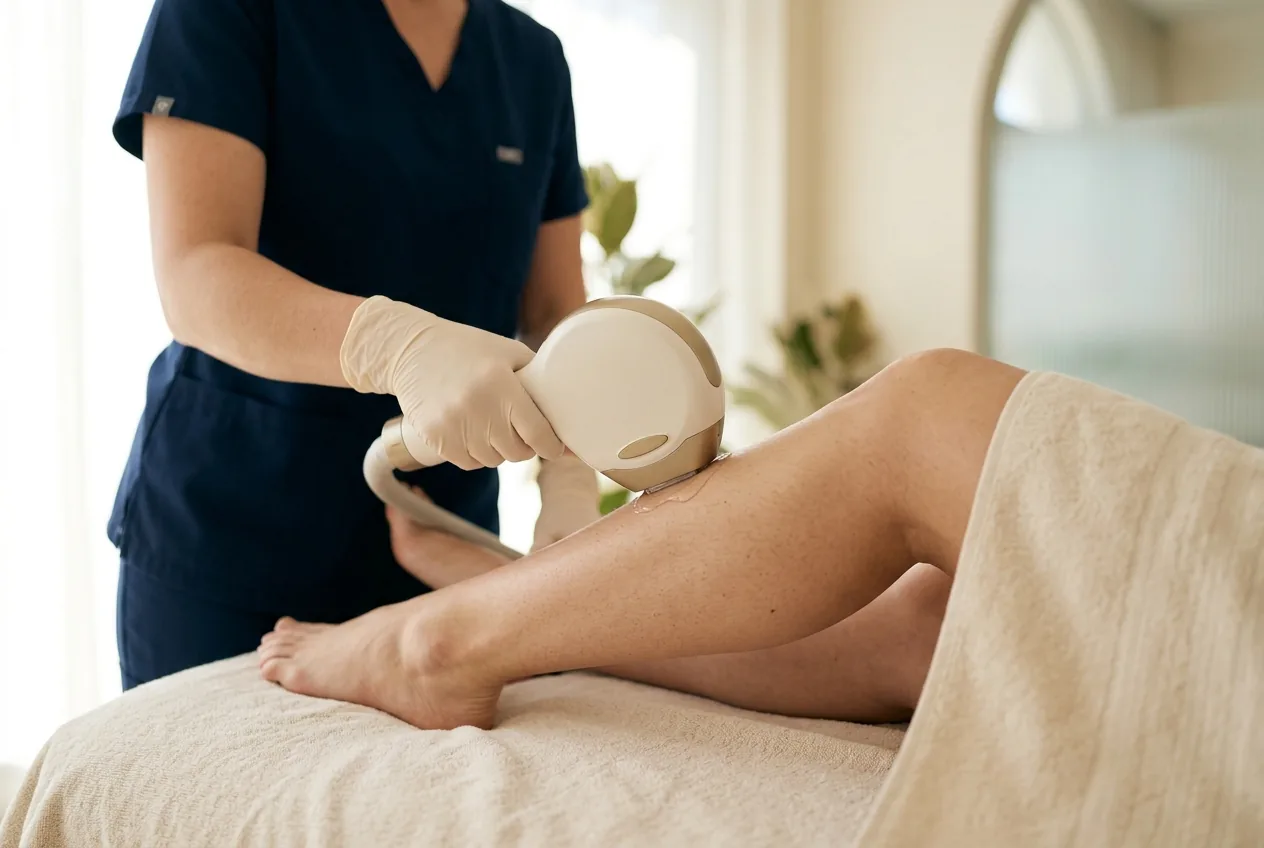 Toepassing van IPL of laser op het onderbeen in een klinische setting
