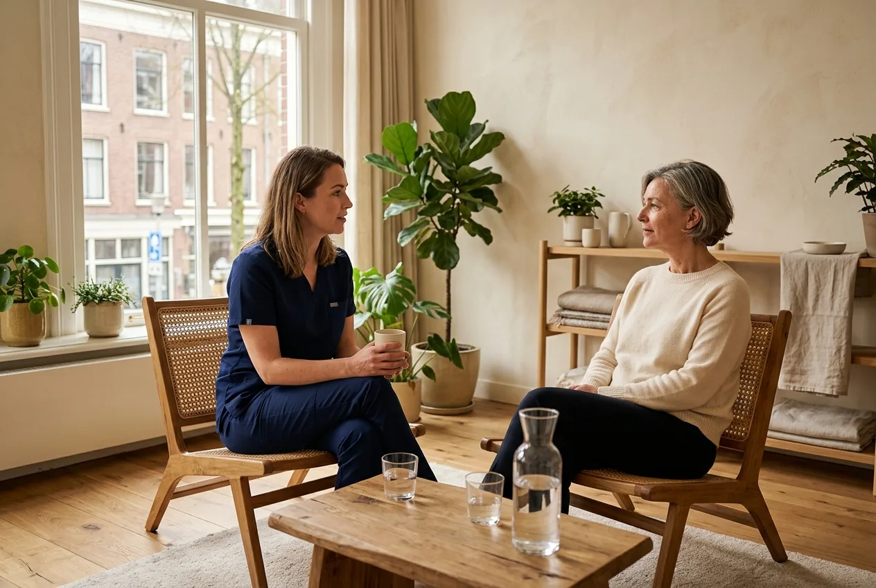 Client van in de vijftig in gesprek met een behandelaar