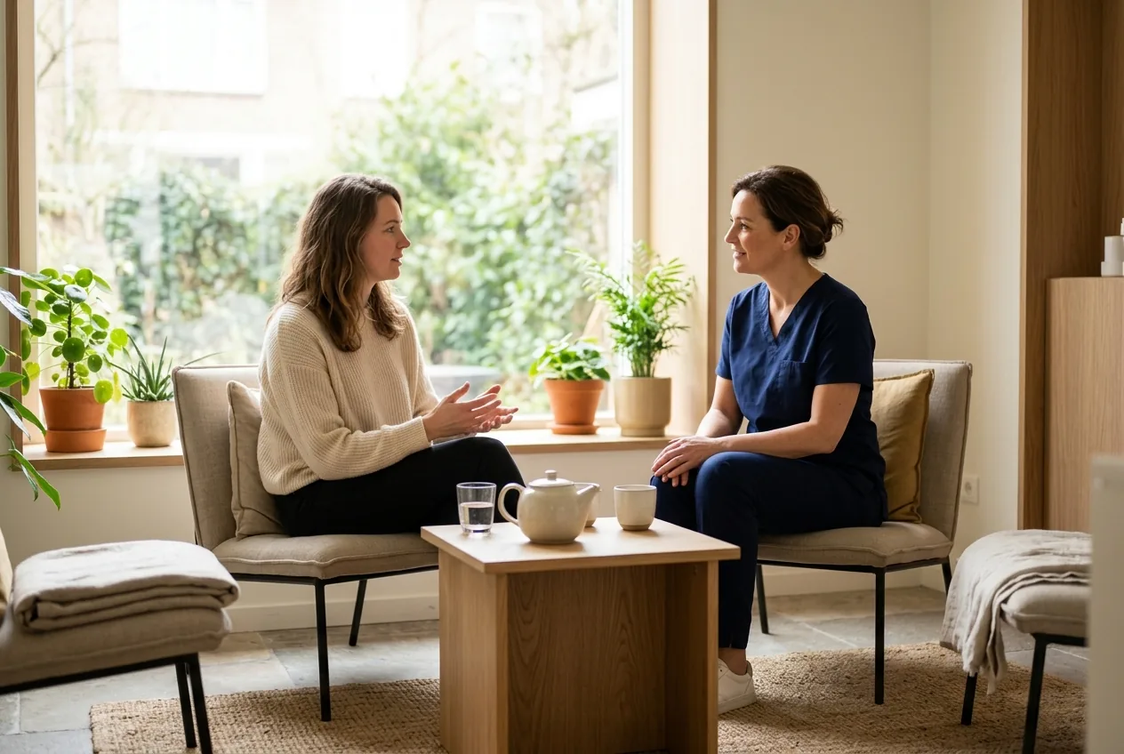 Adviesgesprek tussen client en behandelaar