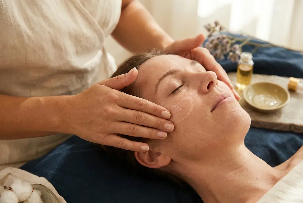 Schone handen brengen een transparant serum aan op de huid