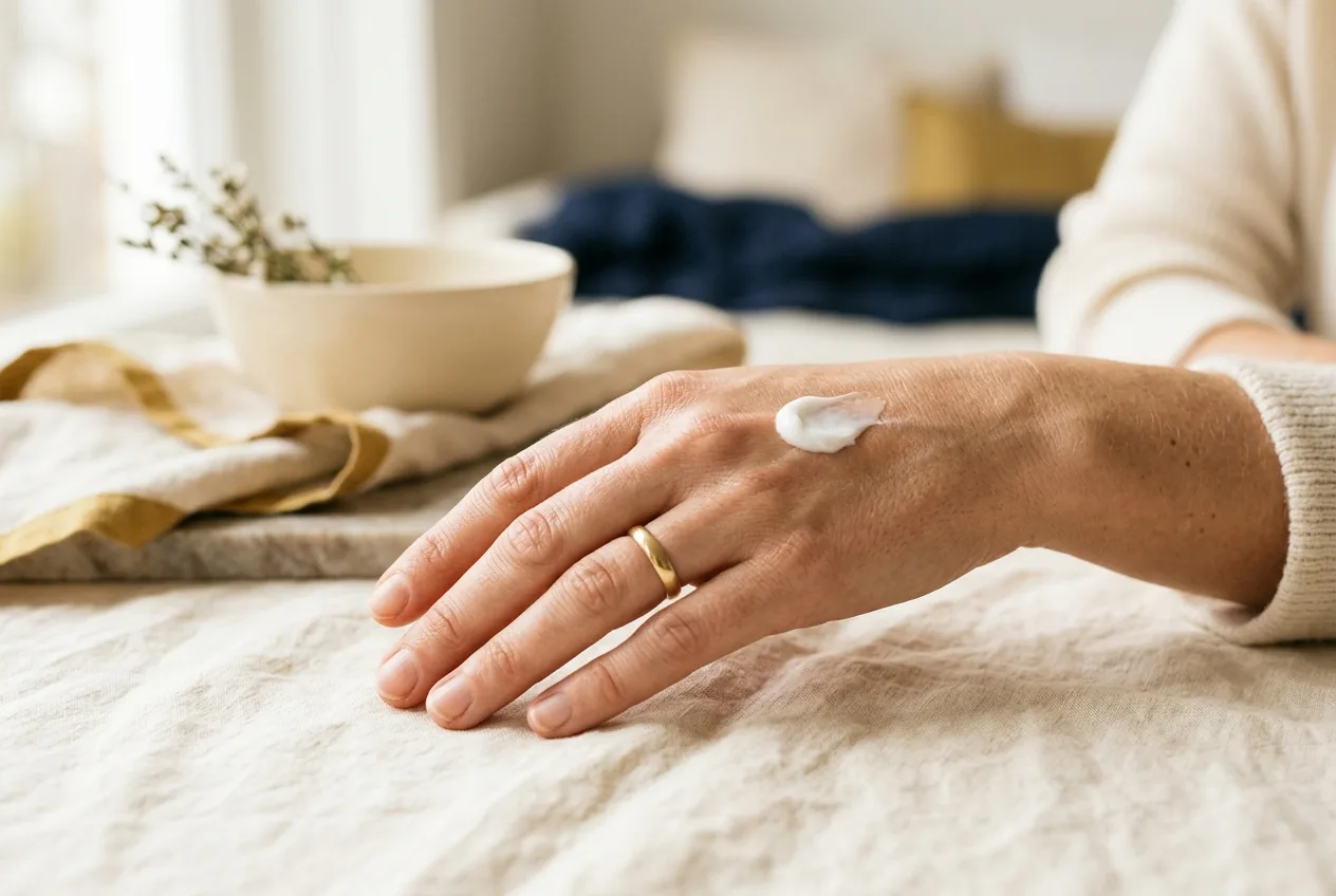 Hand met crème als symbool voor hydraterende huidverzorging