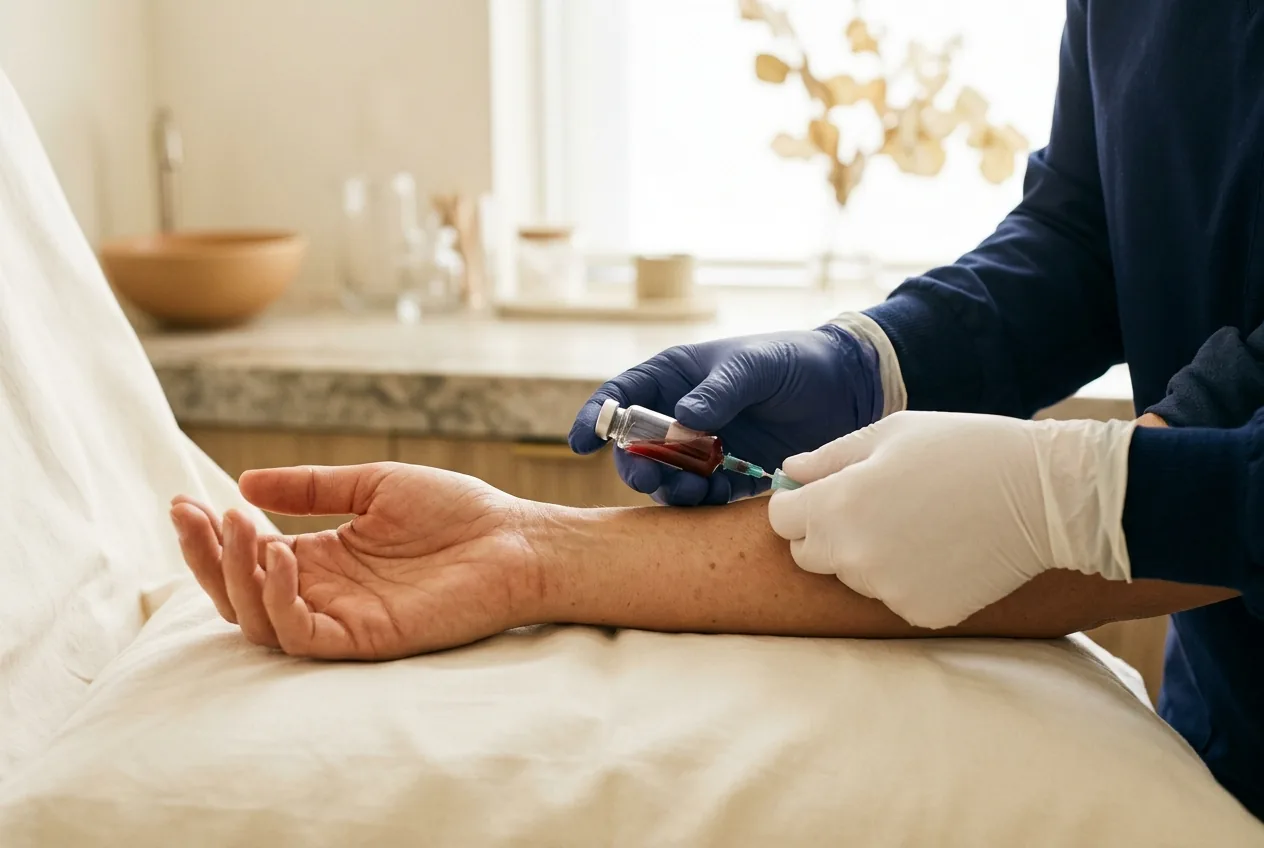 Bloedafname bij PRP-behandeling in een kliniek