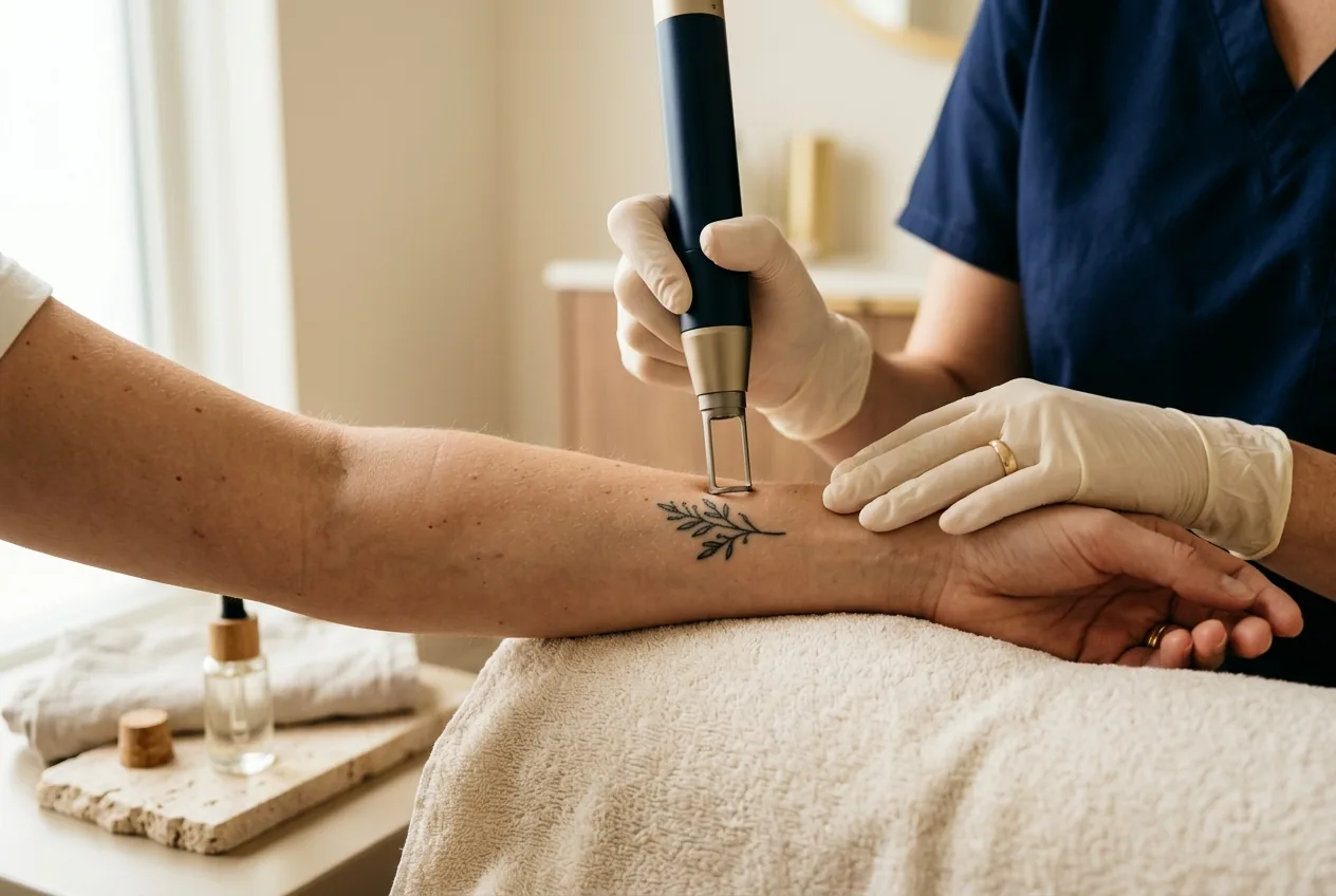 Tattoo op de onderarm wordt behandeld met een laser